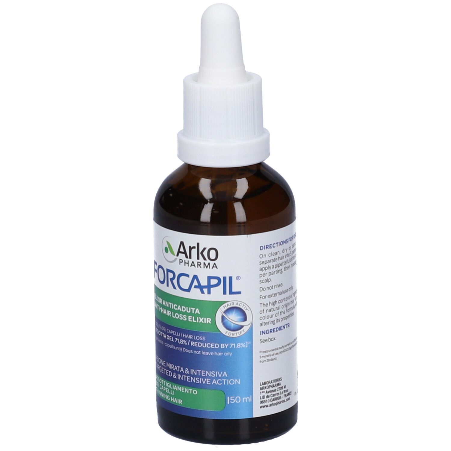 Arko Pharma Forcapil Haarverlust Elixier in Braunglasflasche mit Pipette. 150ml.