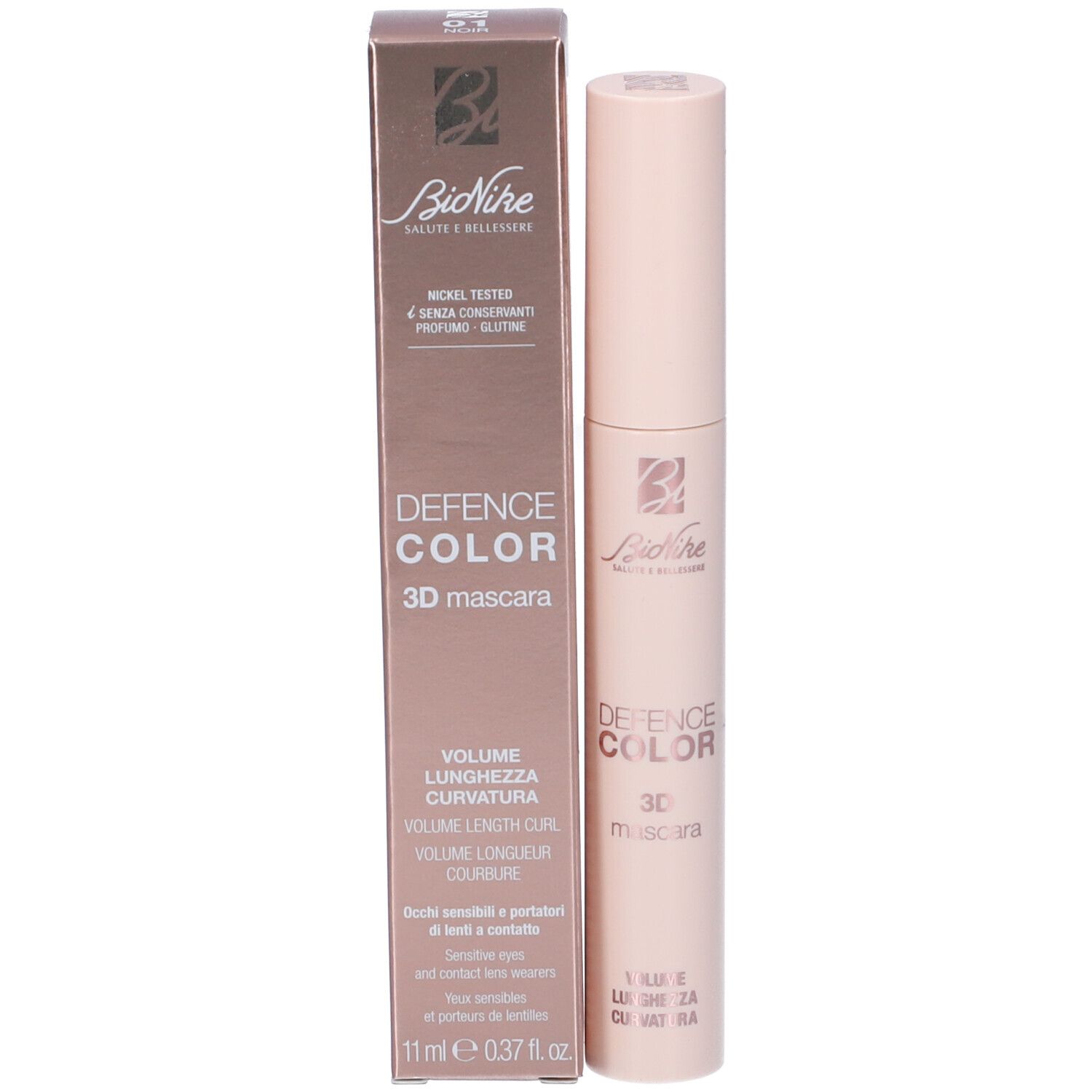 Bionike Defence Color 3D Mascara in zartrosa Verpackung mit Karton.