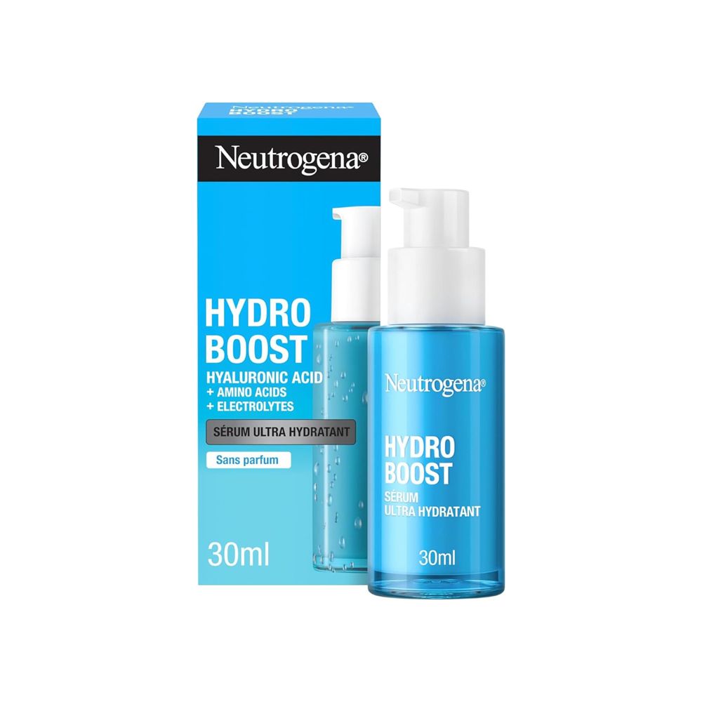 Flacone e scatola Neutrogena Hydro Boost Siero, 30ml.