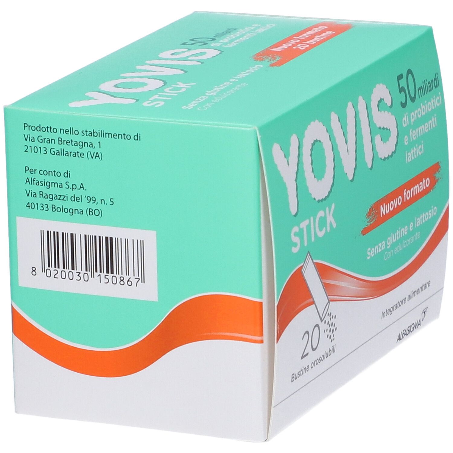 Confezione Yovis Stick. Retro. Ingredienti, uso, conservazione, codice QR. Indirizzo del produttore.