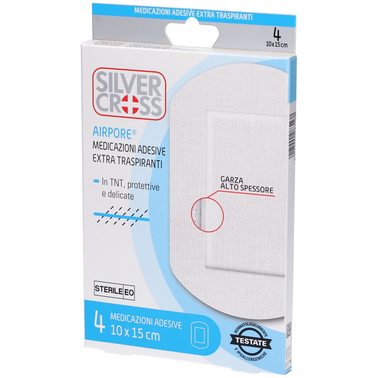 Medicazione Adesiva In Tnt Silver Cross Airpore 10X15 Cm 4 Pezzi