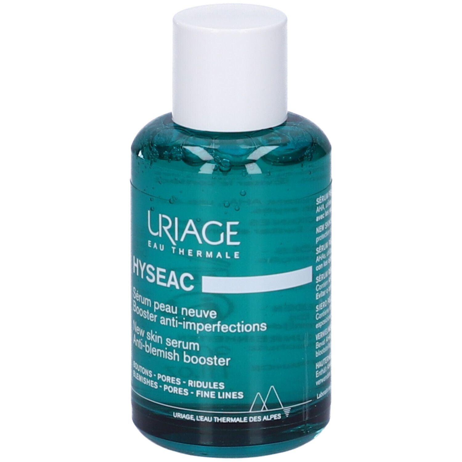 Flacone verde con tappo bianco. Testo sul retro. 30ml, 1fl.oz. Contiene AHA, protezione solare.