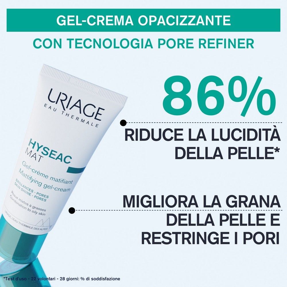 Confronto prima-dopo. Pelle con pori. Testo: Restringe i pori. Immagini cliniche.