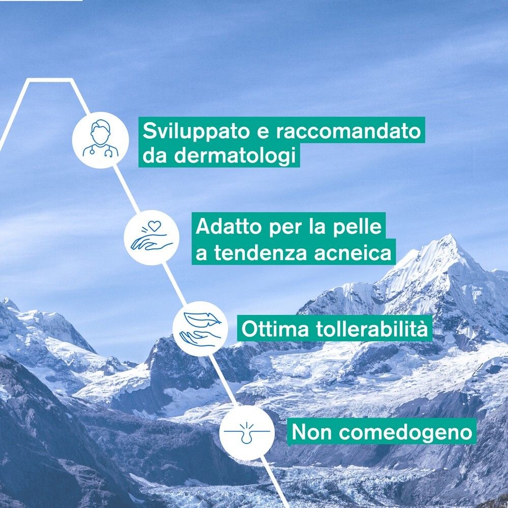 Grafico: Raccomandato dai dermatologi, adatto alla pelle a tendenza acneica, ottima tollerabilità, non comedogeno.