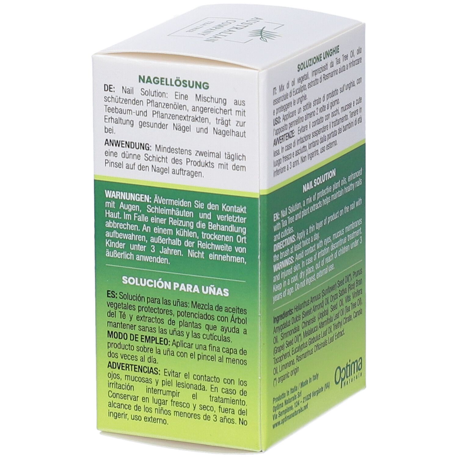 Retro della confezione. Testo multilingue. Contiene informazioni sull'uso e gli ingredienti.