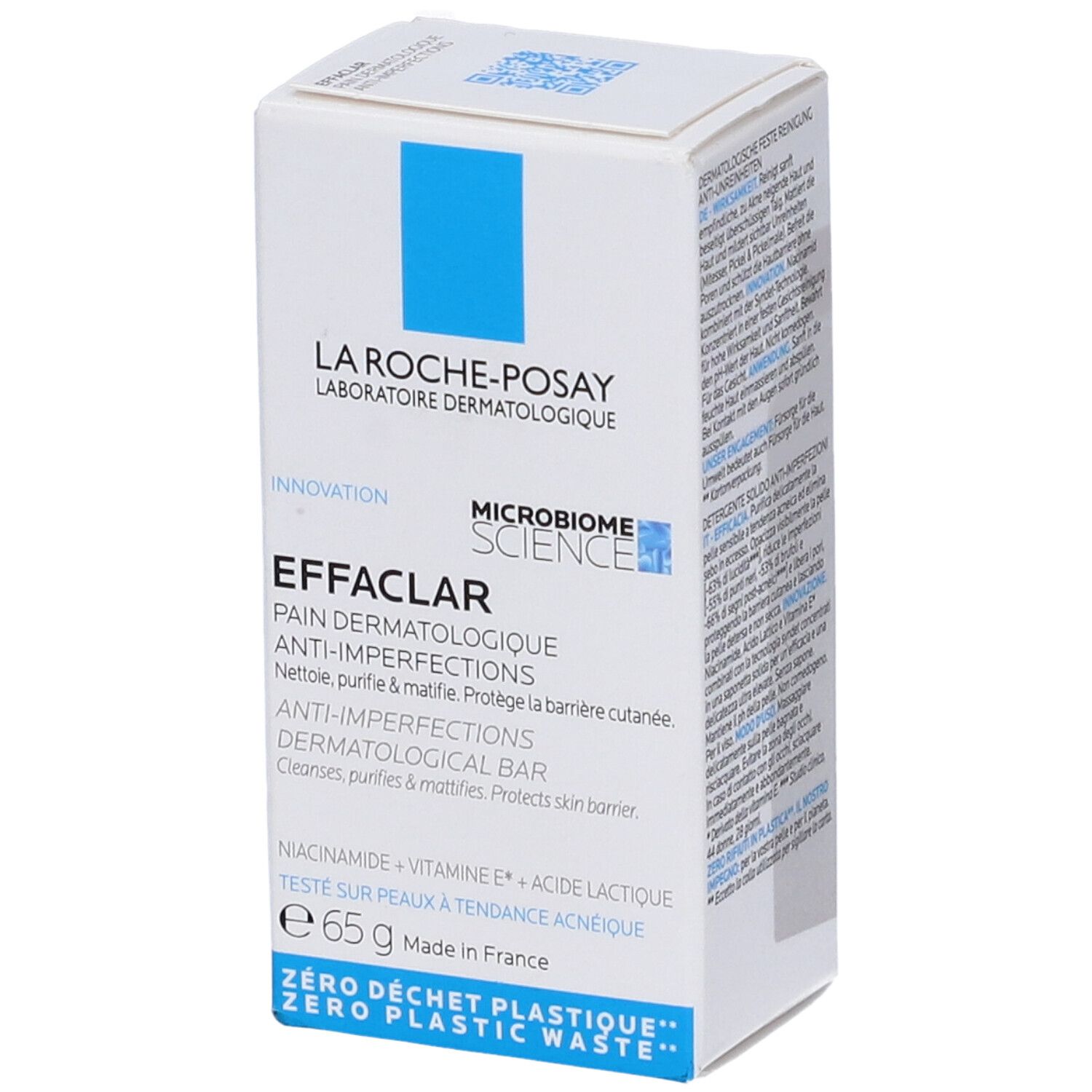 La Roche-Posay Effaclar Foaming Bar detergente solido anti-imperfezioni con Niacinamide, Acido Lattico e Vitamina E per pelle mista, grassa o a tendenza acneica 65g