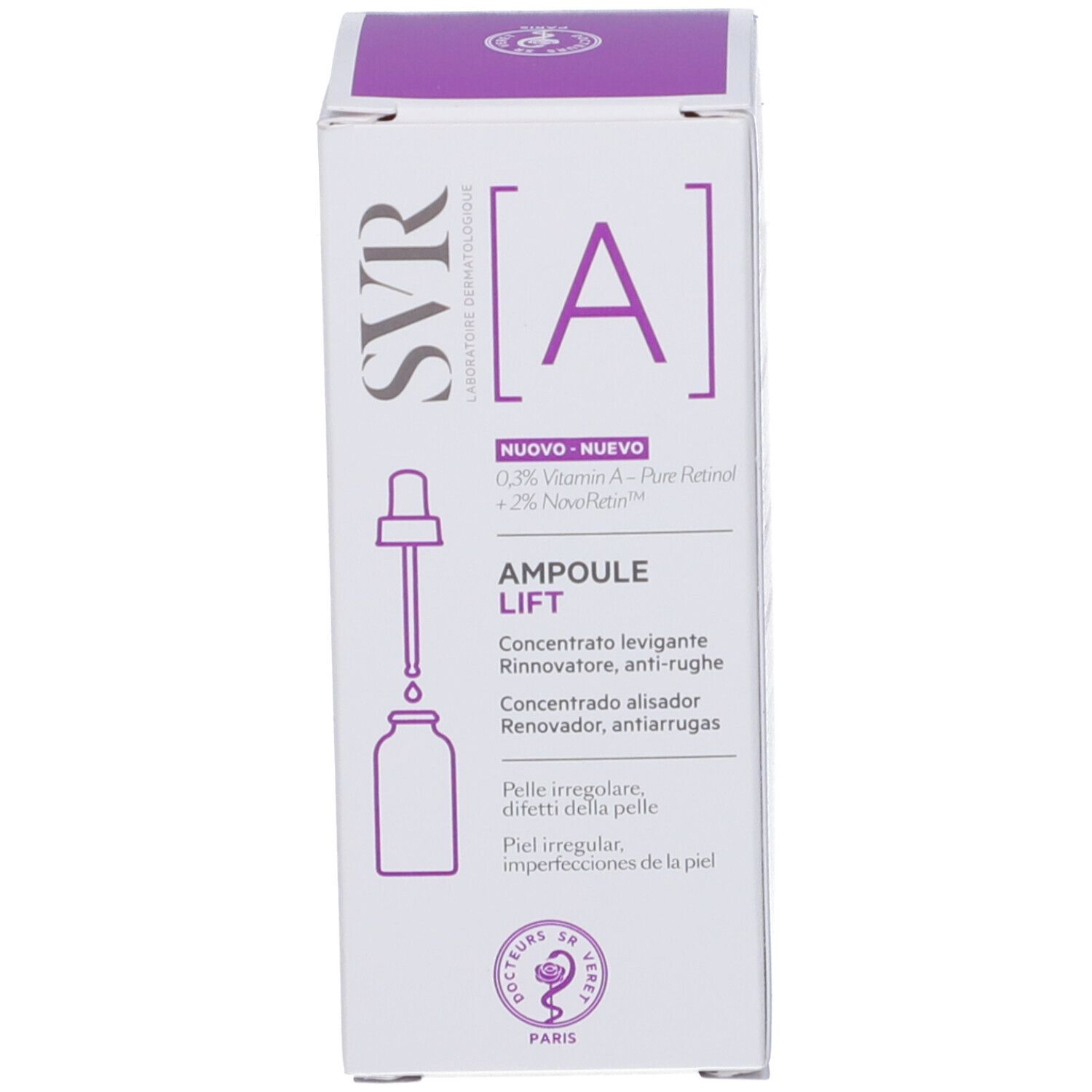 SVR Ampulle A Verpackung. Schachtel mit Aufschrift: Ampoule Lift, A, SVR.