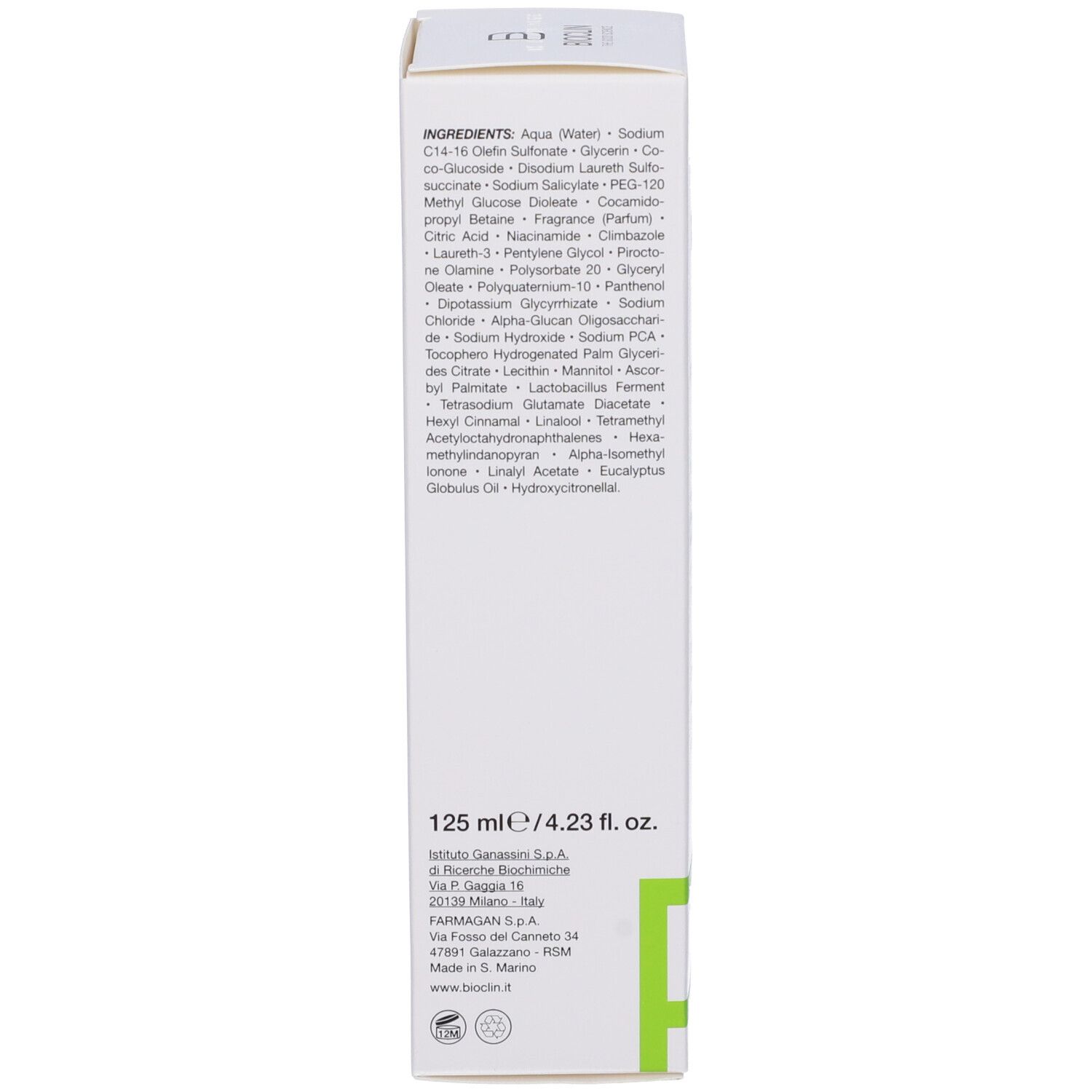 Verpackung mit Zutatenliste und 125 ml Inhalt.