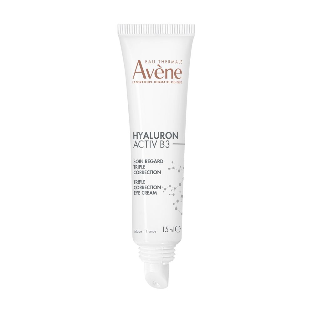Tubo bianco. Marca Eau Thermale Avène. Testo: Hyaluron Activ B3. Crema occhi. 15 ml.