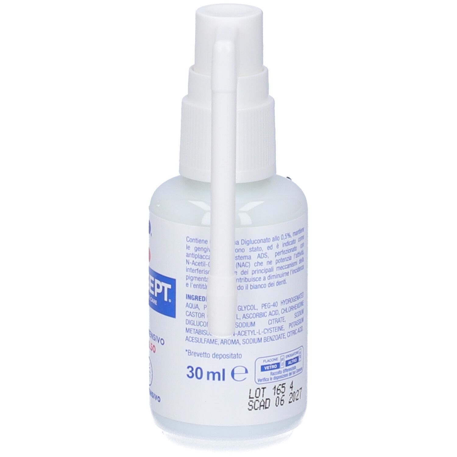 Weiße Sprühflasche mit Applikator, 30 ml Inhalt.