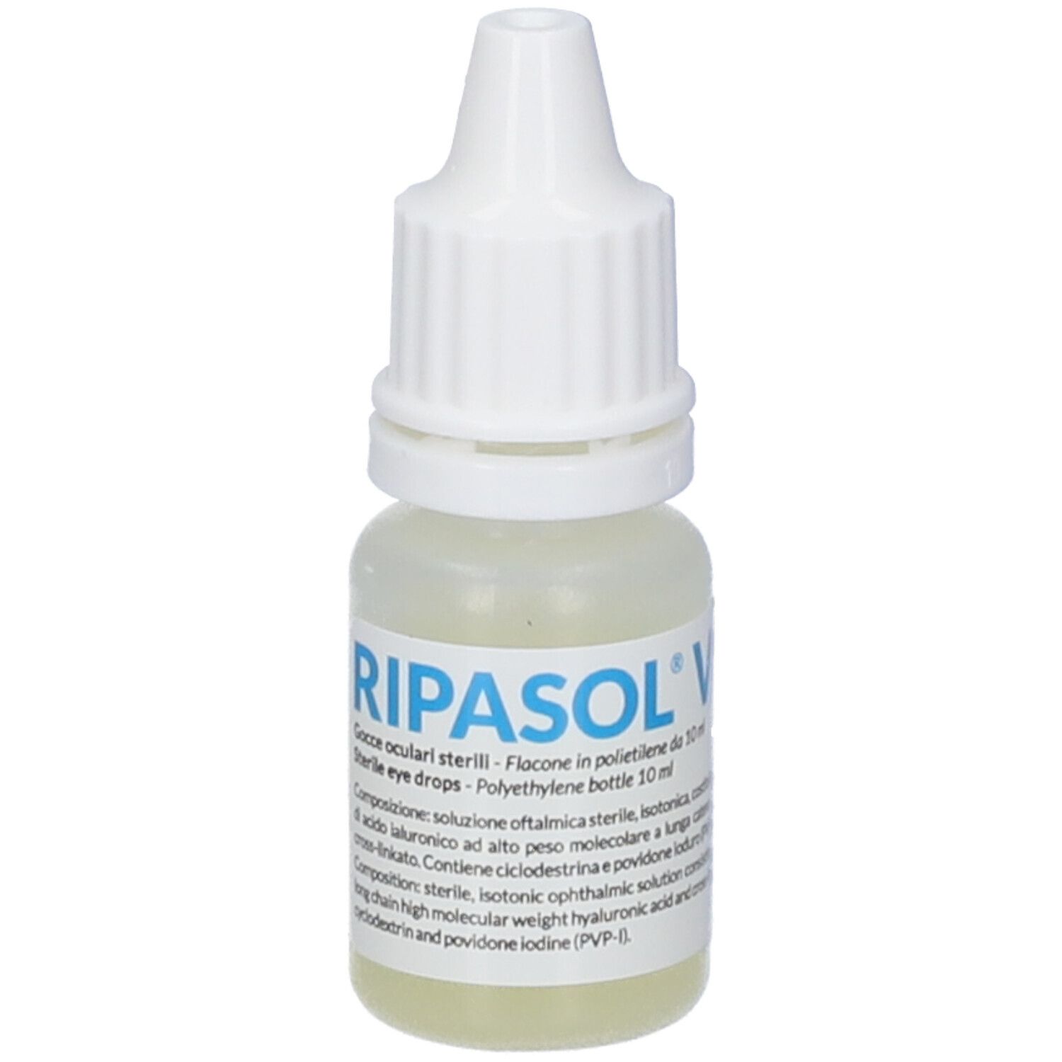Kleine weiße Tropfflasche mit weißem Schraubverschluss. Enthält 10ml. Ripasol Vet.