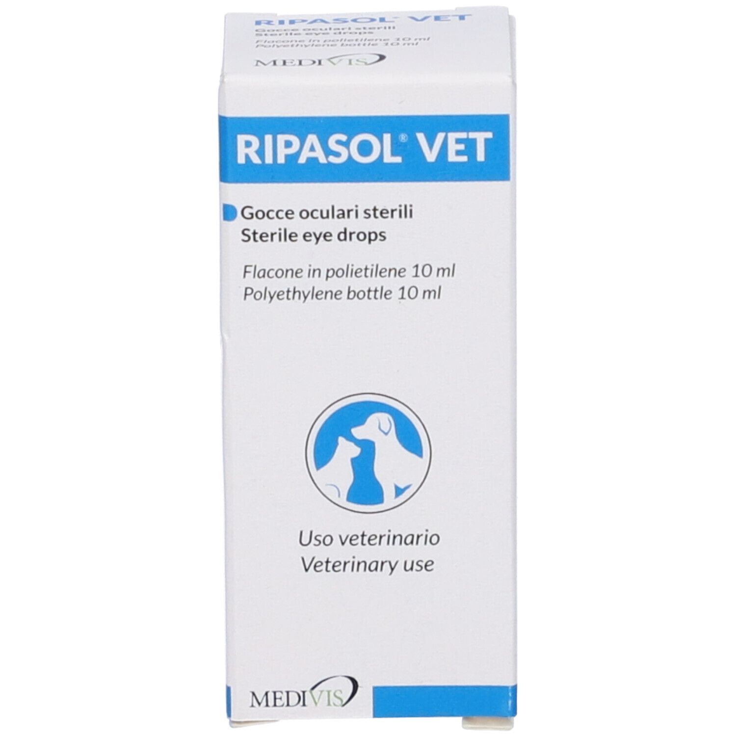 Ripassol Vet sterile Augentropfen, 10ml Flasche mit Tropfspitze.