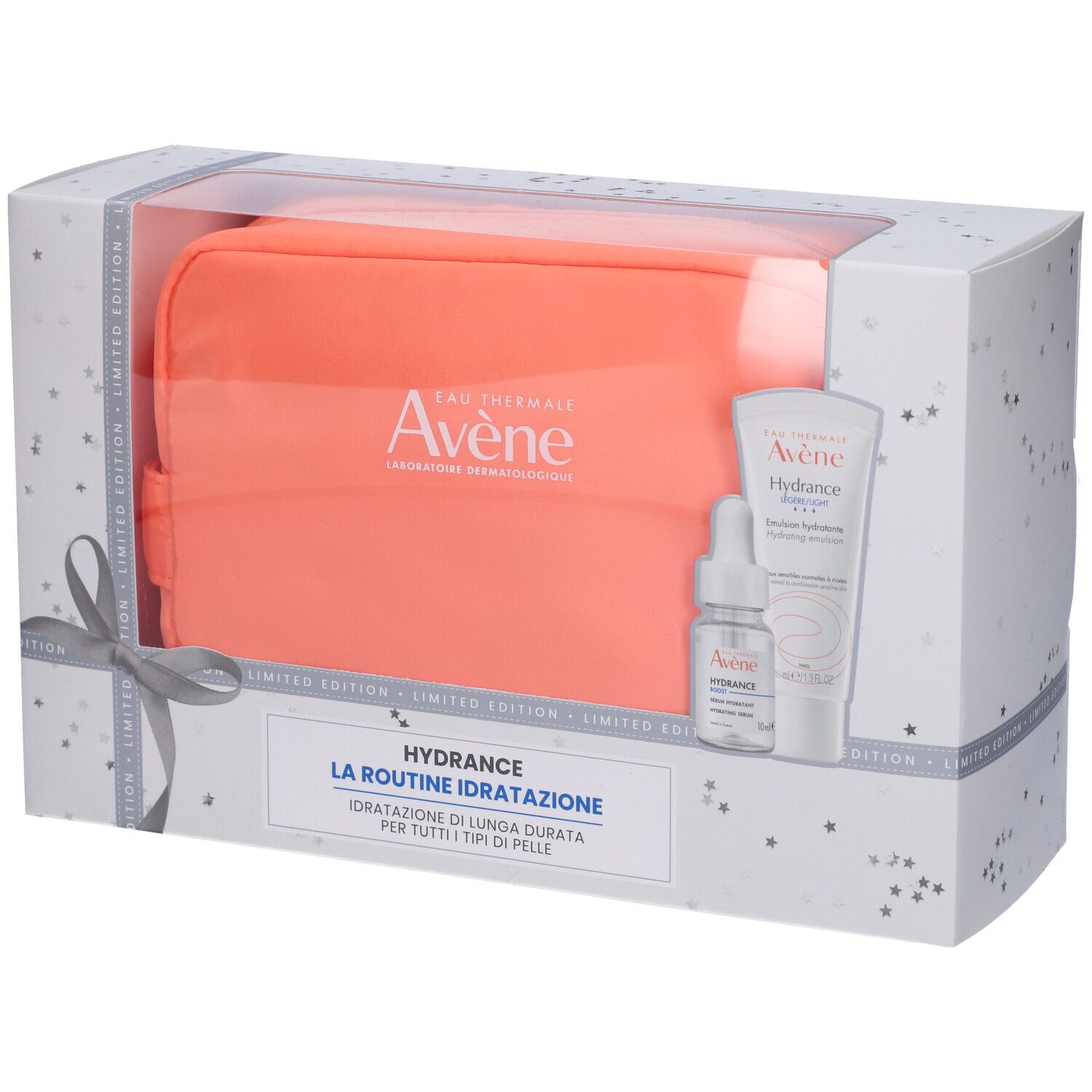 Set regalo Avène Hydrance. Pochette, siero e crema. Confezione con finestra trasparente. Edizione limitata.