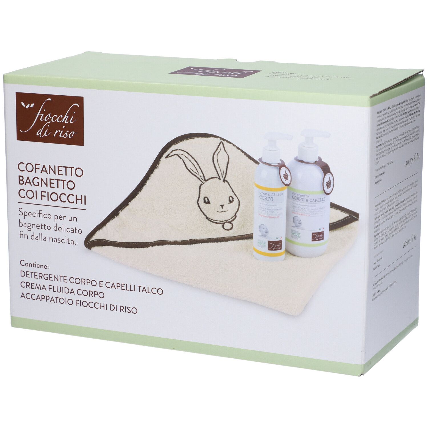 Fiocchi Di Riso Cofanetto Bagnetto Crema Fluida Corpo + Detergente E Capelli Talco Accappatoio 1 Pz Set Bambino