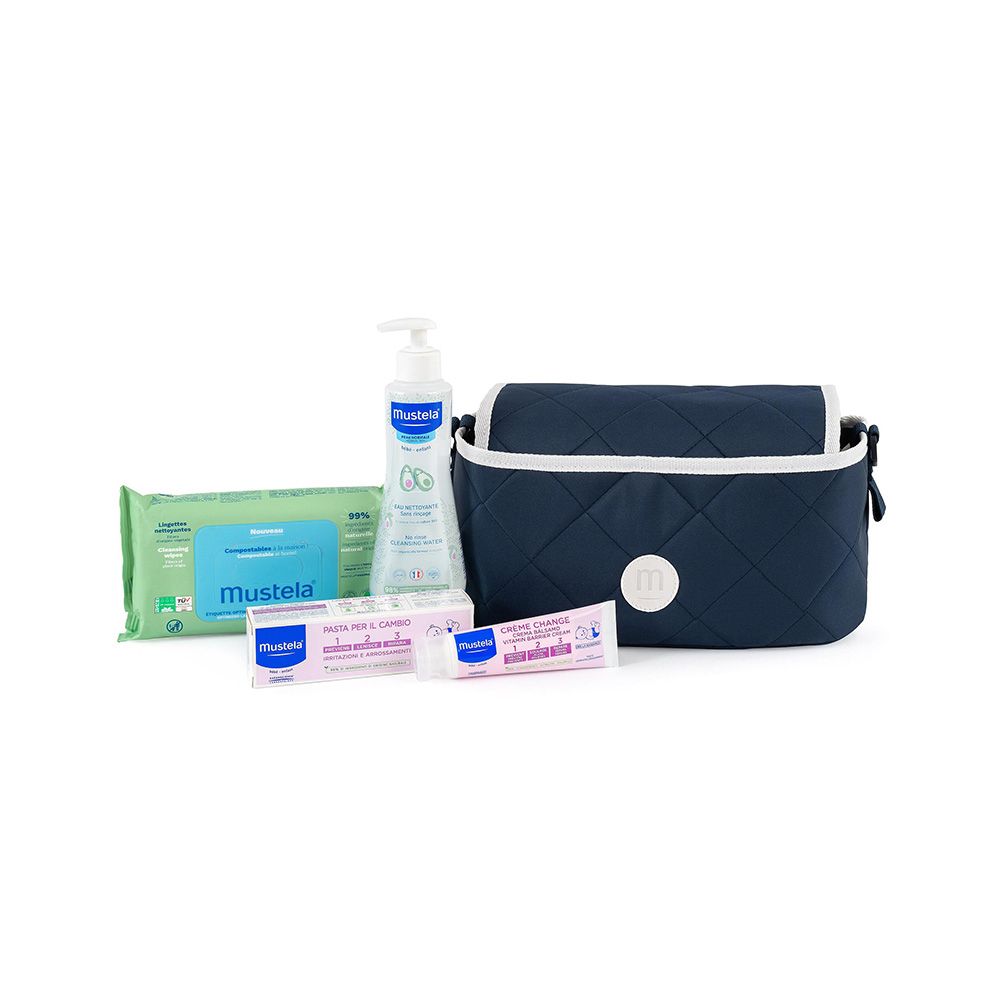Mustela Organizer Passeggino Fluido Detergente + Salviette + Pasta Per Il Cambio