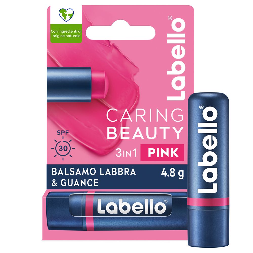 Labello Caring Beauty Lip & Cheek Pink SPF30 4.8 g, Burrocacao labbra e guance colorato rosa