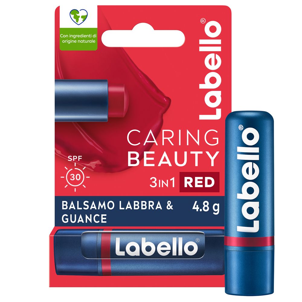 Labello Caring Beauty Lip & Cheek Red SPF30 4.8 g, Burrocacao labbra e guance colorato rosso