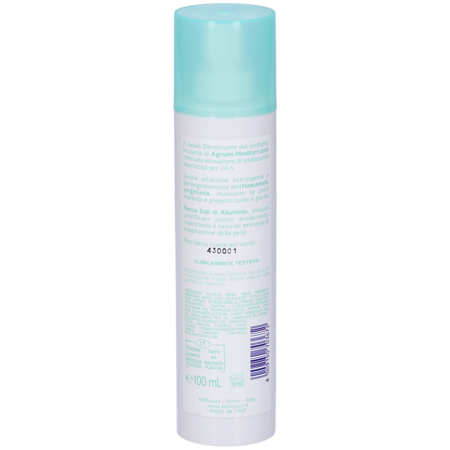 Bomboletta spray Deo Fresh, retro. Bianca con tappo azzurro. Testo e informazioni sulla bomboletta.