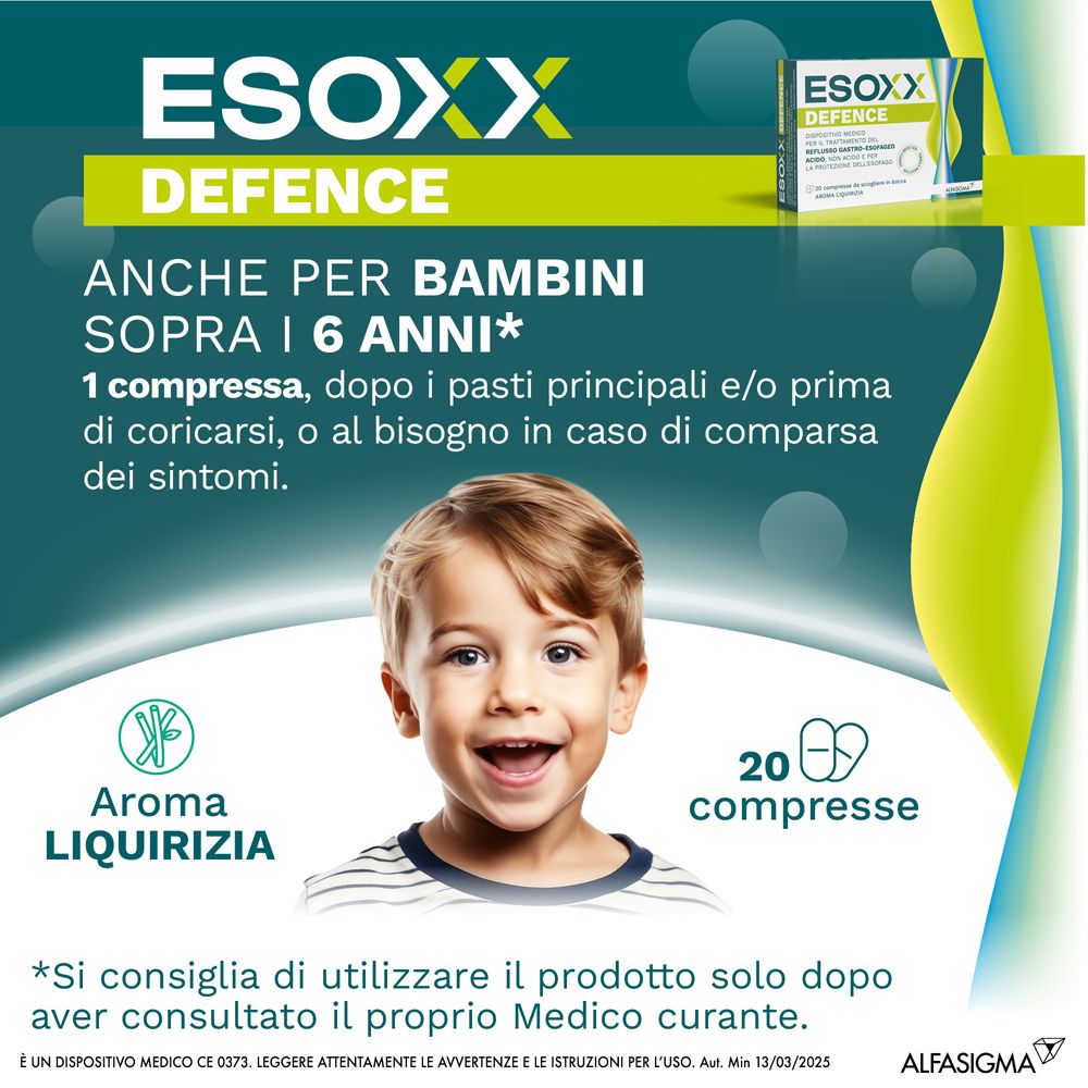 Werbebild mit Esoxx Defence. Auch für Kinder ab 6 Jahren. 1 Tablette nach den Mahlzeiten oder bei Bedarf.