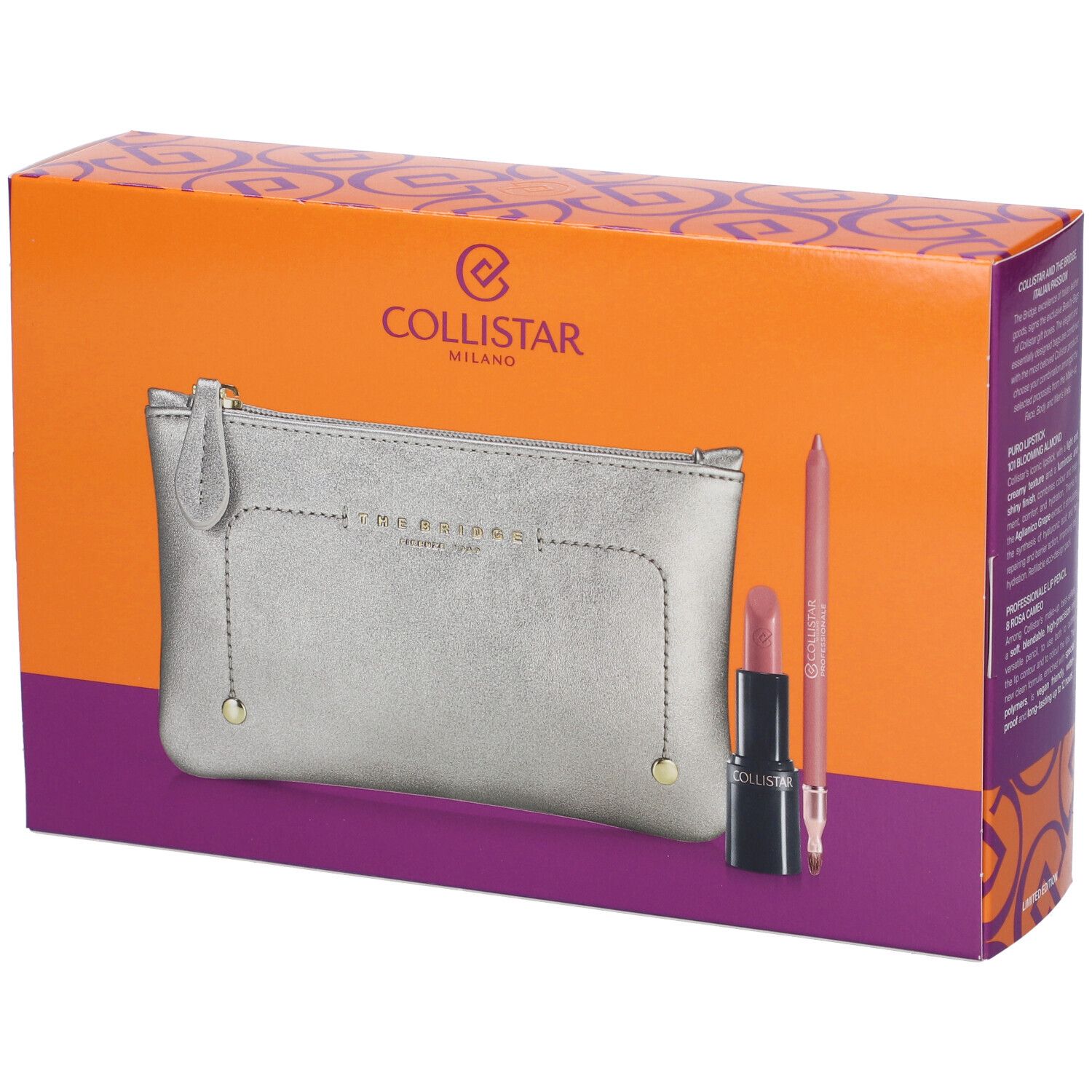Collistar Cofanetto Rossetto Puro Colore 101 Blooming Almond + Professionale Matita Labbra 08 Rosa Cameo con Beauty-Bag The Bridge in Omaggio