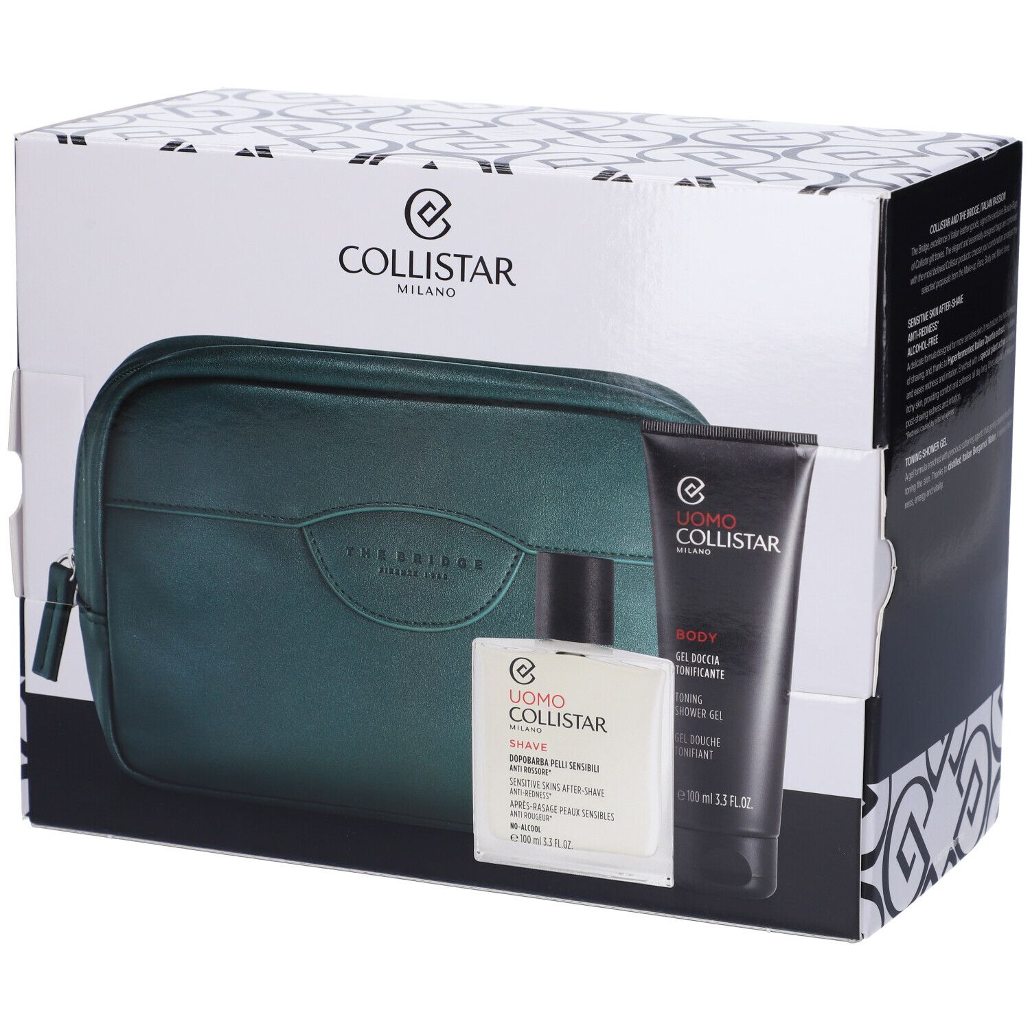 Collistar Uomo Cofanetto Dopobarba Pelli Sensibili Anti Rossore + Gel Doccia Tonificante con Travel-Bag The Bridge in Omaggio