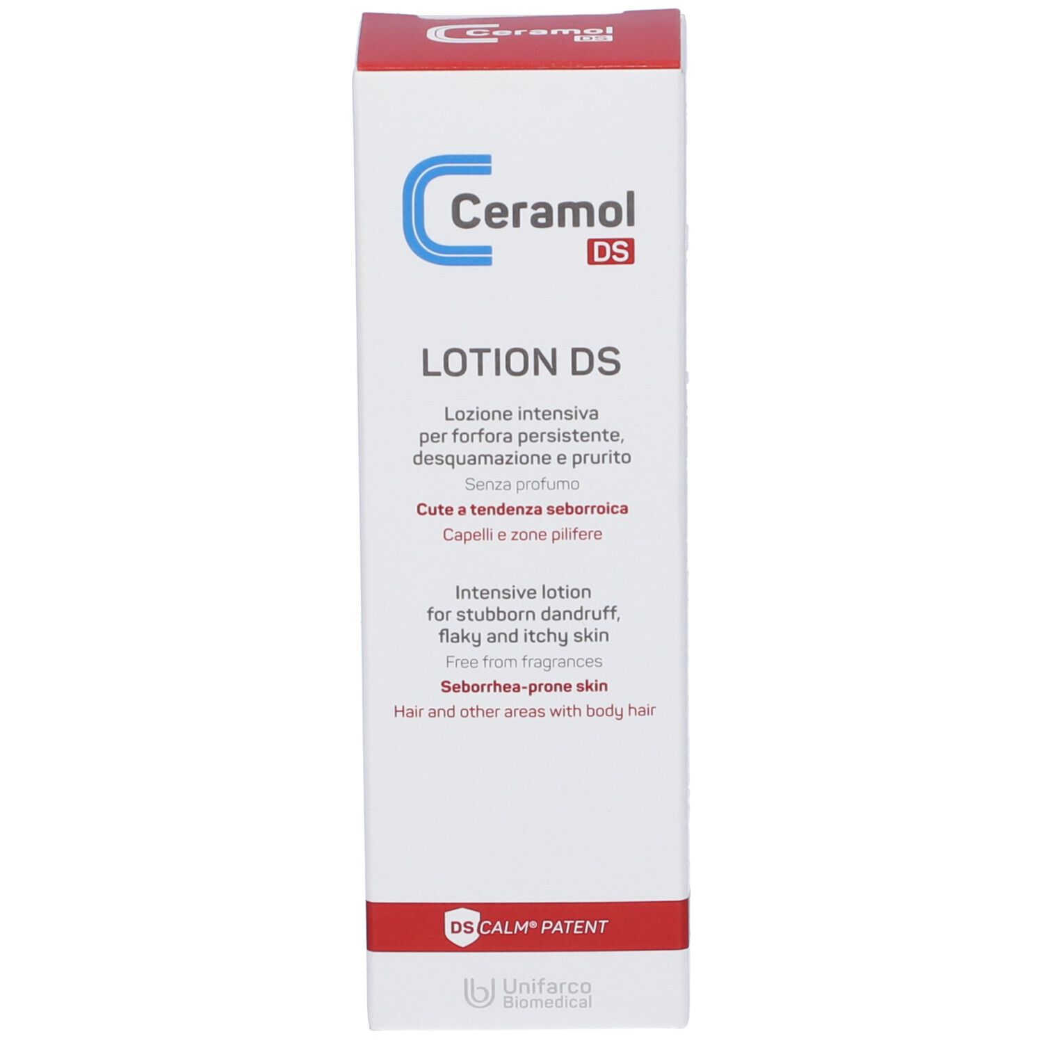 Ceramol DS Lotion intensive Lotion für hartnäckige Schuppen, schuppige und juckende Haut. Ohne Duftstoffe.