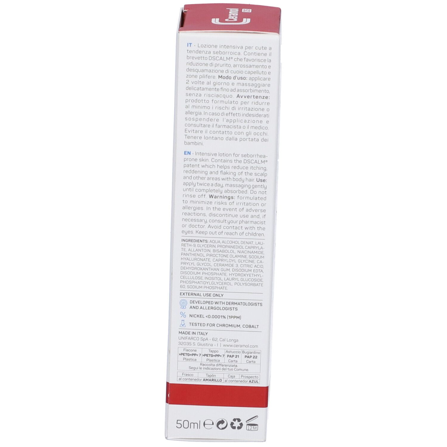 Verpackung eines Hautpflegeprodukts mit 50ml Inhalt und Anwendungshinweisen.