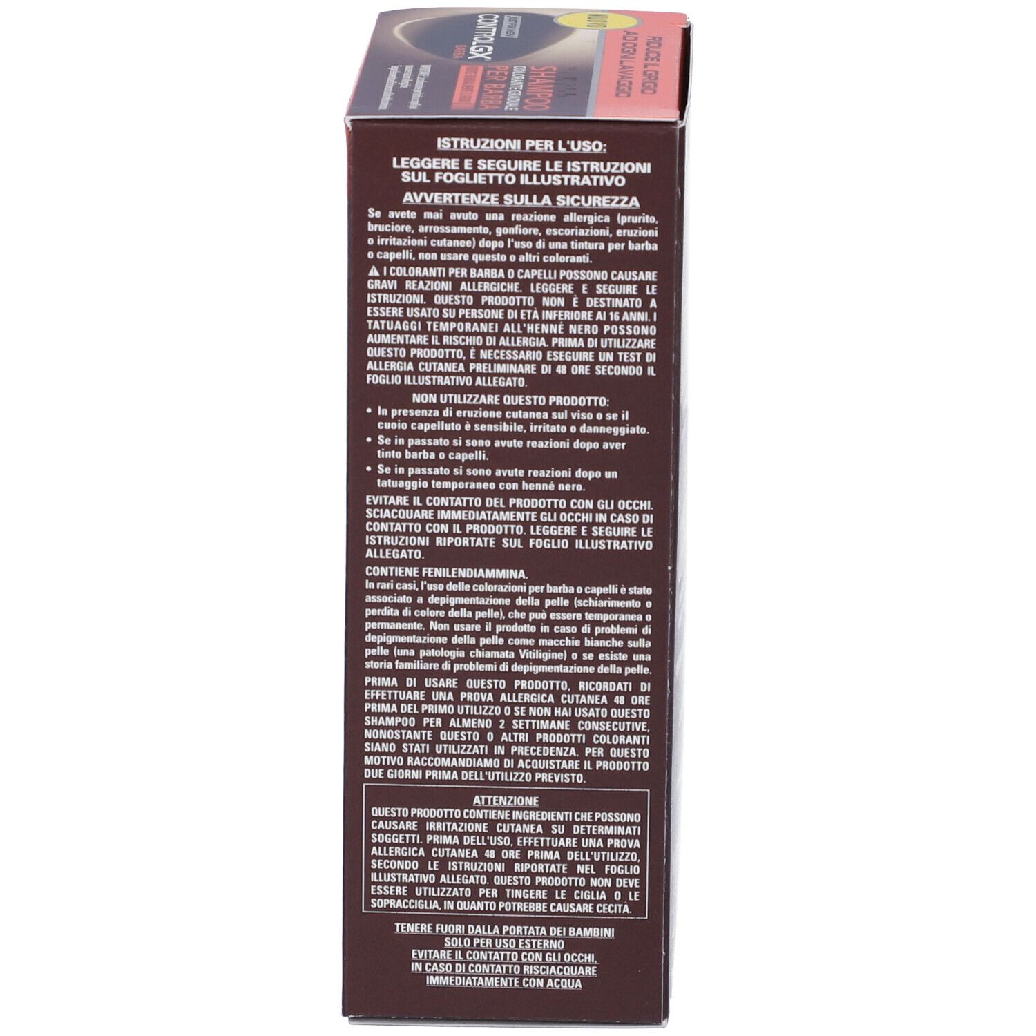Verpackung für Haarfarbe, mit Warnhinweisen und Anwendungshinweisen.