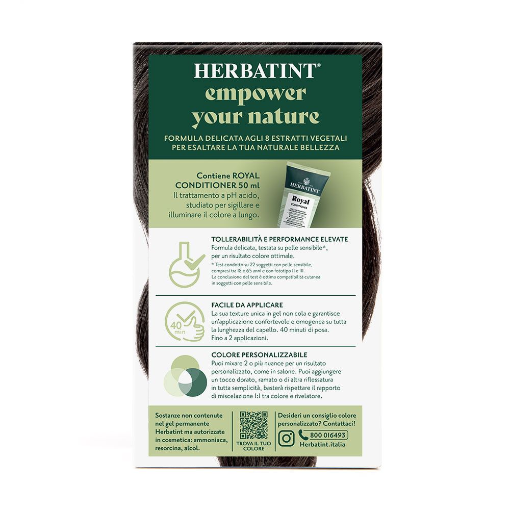 Verpackung für Herbatint Haarfarbe mit Informationen zu Royal Conditioner 50ml und Anwendungshinweisen.