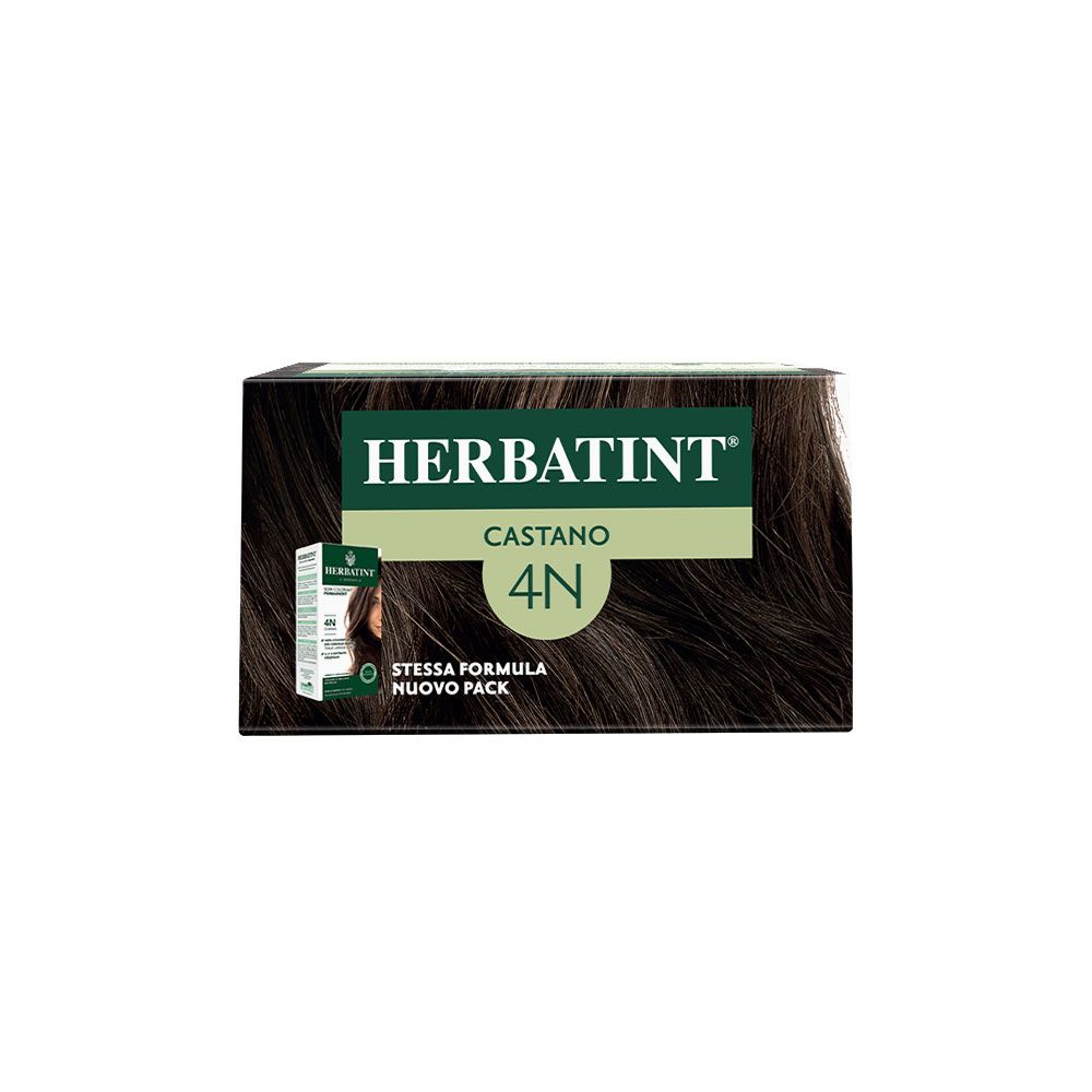 Herbatint Haarfarbe 4N Kastanie. Dunkelbraune Verpackung mit Produktbild.