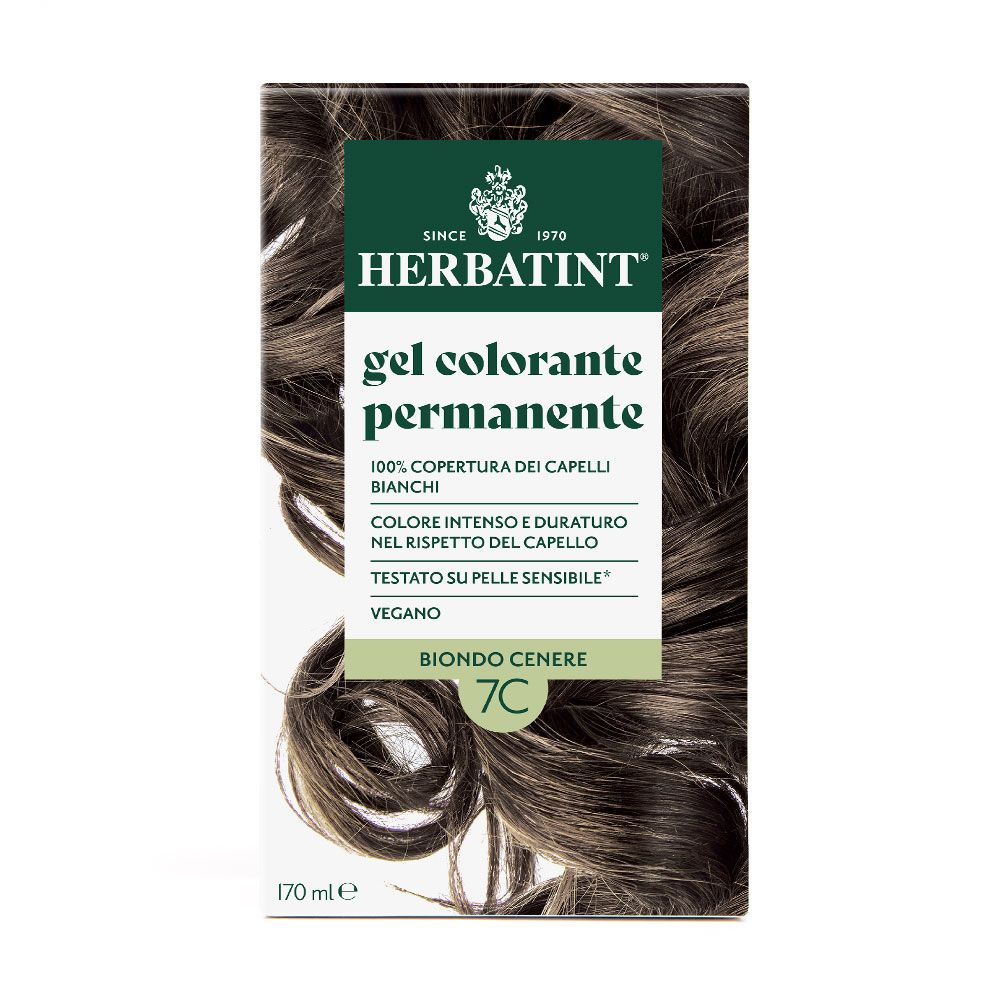 Herbatint Gel Colorante Permanente 7C Biondo Cenere. Confezione con immagine del prodotto e testo. 170 ml.