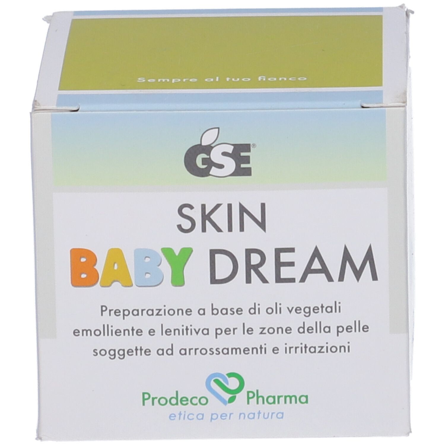 Schachtel. Aufschrift SKIN BABY DREAM. Marke GSE und Prodeco Pharma. Text auf Italienisch.