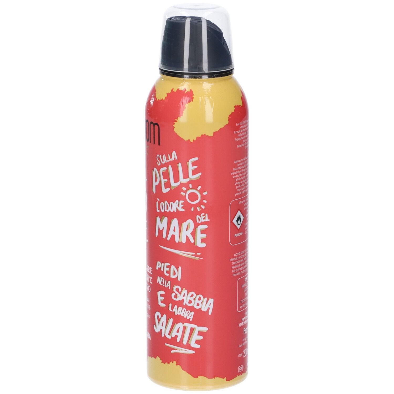 Rote Sprühflasche mit Text in italienischer Sprache. Enthält das Logo und Warnhinweise. Angstrom Protect.