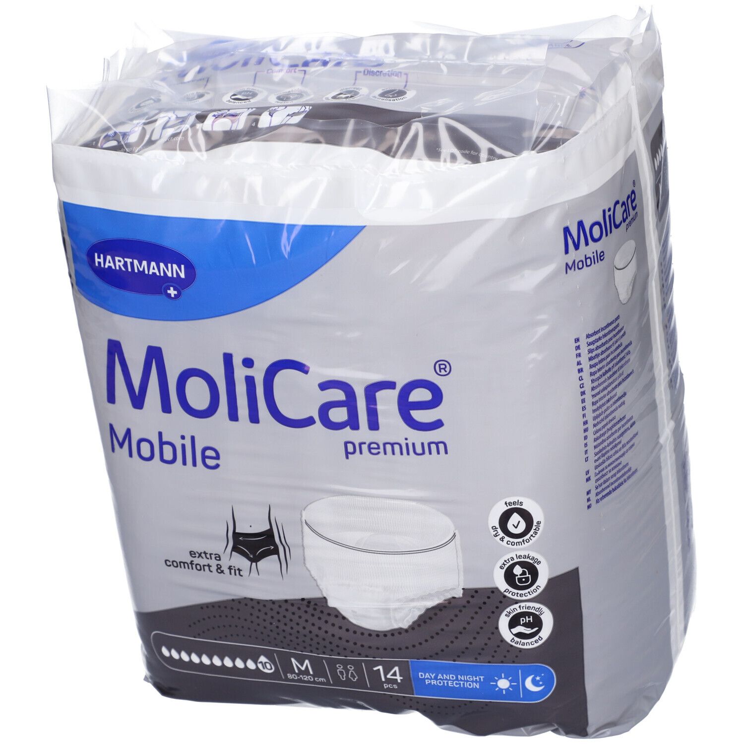 Confezione MoliCare Mobile Premium, taglia M, 14 pezzi. Comfort e vestibilità extra. Protezione giorno e notte.