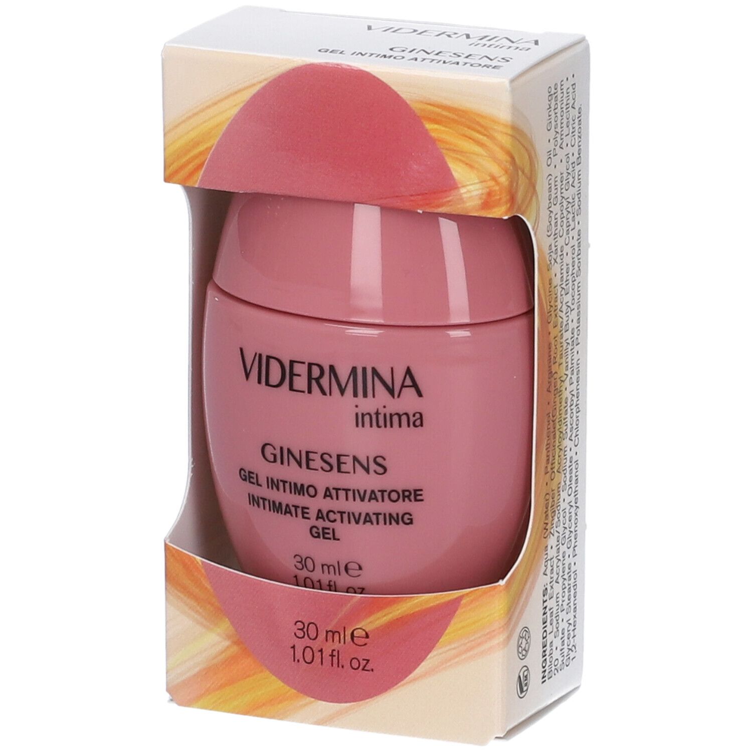 Rosa Tiegel mit Vidermina Intima Ginesens Gel, 30 ml.