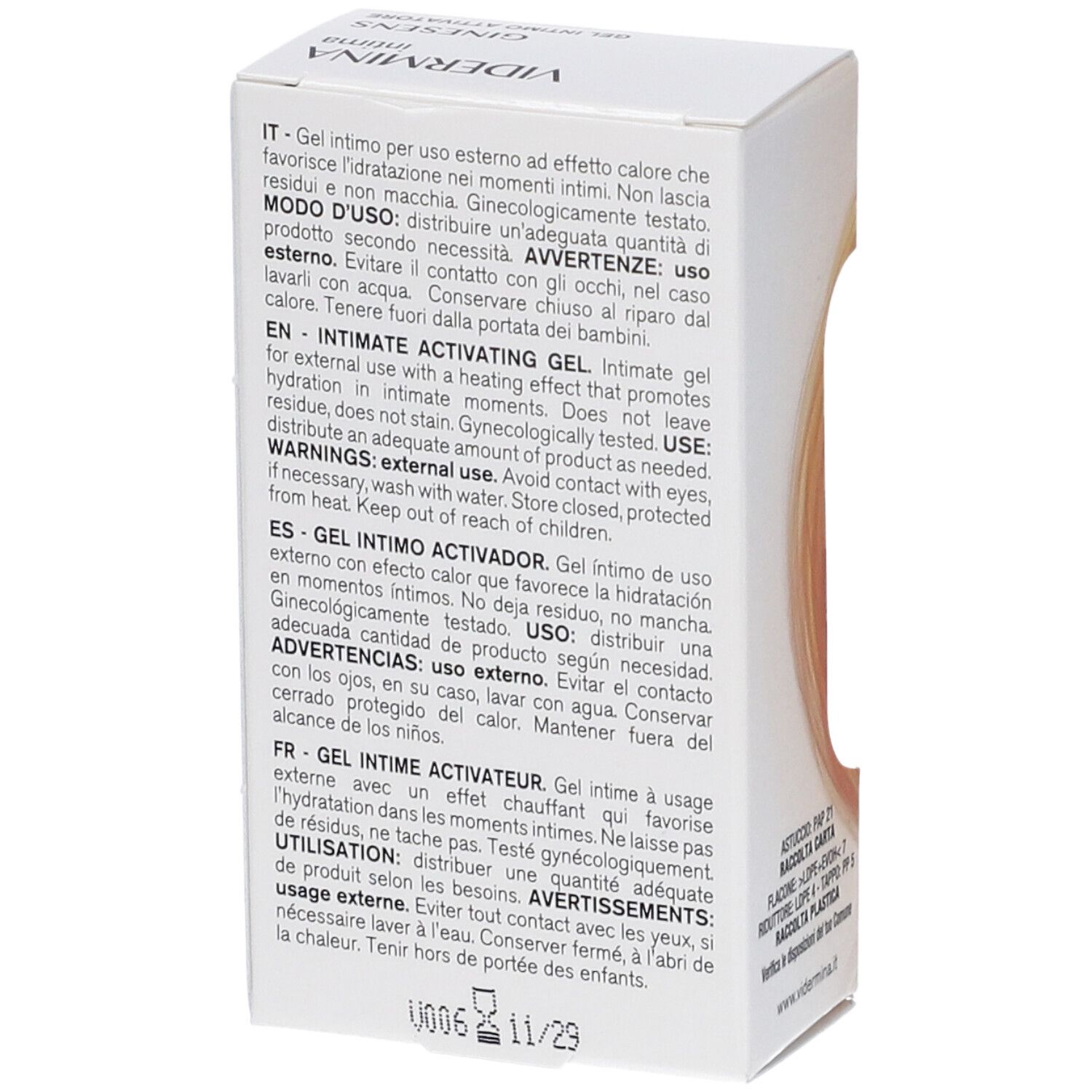 Vidermina Intimate Activating Gel Verpackung mit Anwendungshinweisen.