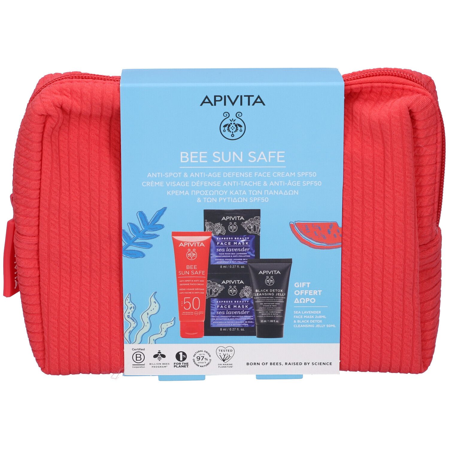 Apivita Set Crema Viso Anti-Macchia&Anti-Age SPF50 + Maschera Viso Idratante e Anti-inquinamento + Black Detox Cleansing Jelly con Pochette in Regalo