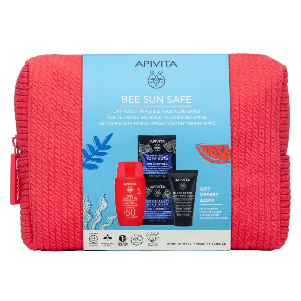 Apivita Set Fluido Viso Dry Touch - SPF 50 + Maschera Viso Idratante e Anti-inquinamento + Black Detox Cleansing Jelly con Pochette in Regalo- Risparmia il 10% con il codice: apivita0926