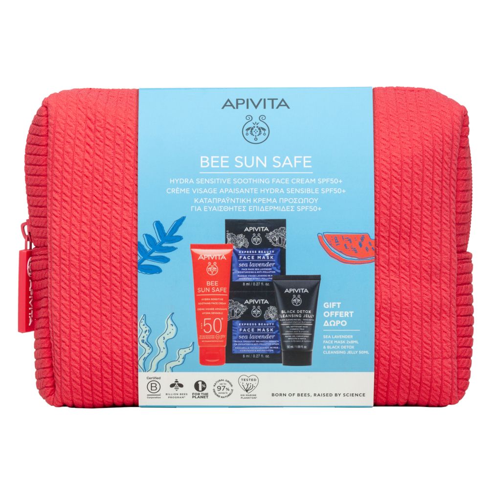 Apivita Set Crema Viso Lenitiva Hydra Sensitive Pelli Sensibili SPF50+ + Maschera Viso Idratante e Anti-inquinamento + Black Detox Cleansing Jelly con Pochette in Regalo- Risparmia il 10% con il codice: apivita0926