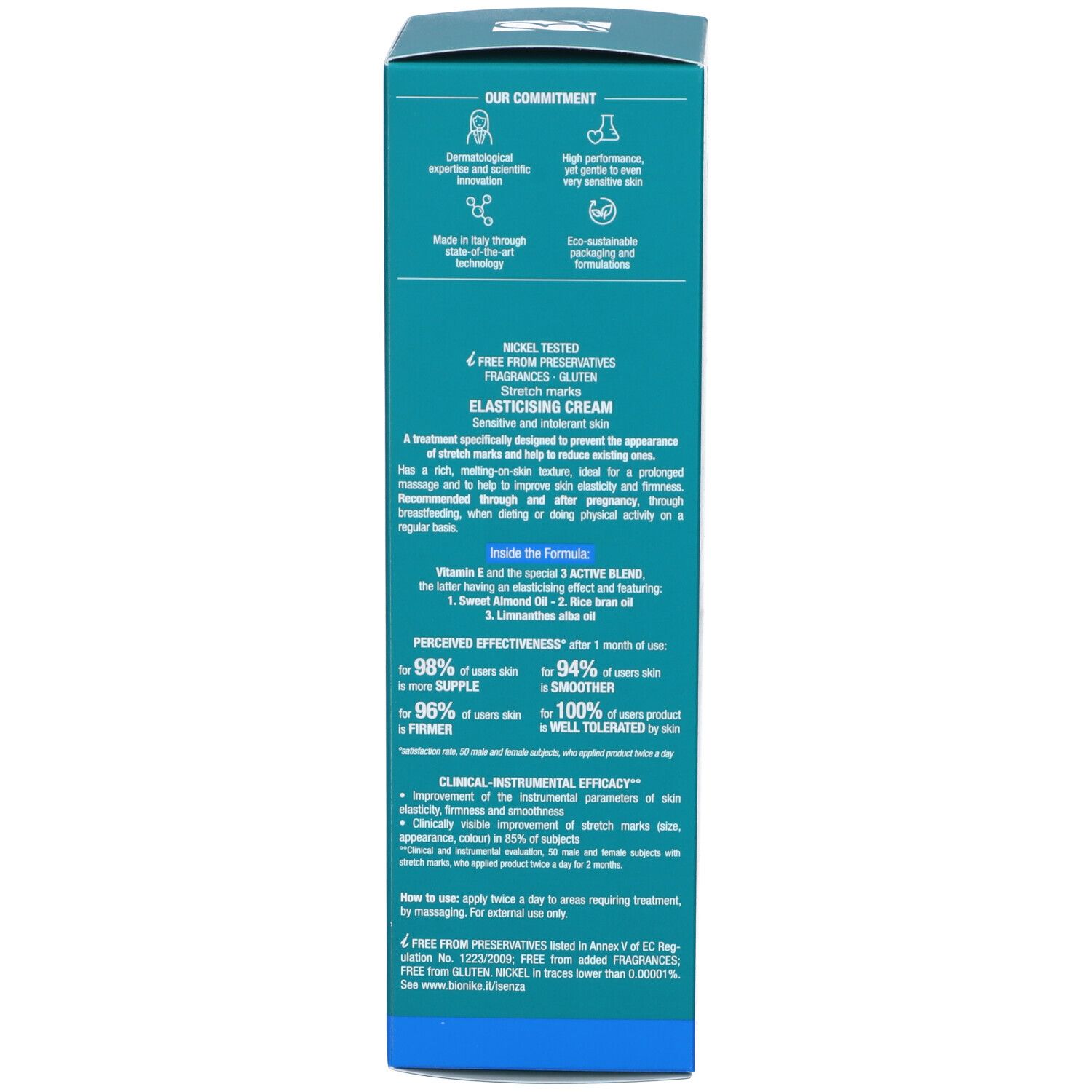 Rückseite der Schachtel. Textinformationen, Inhaltsstoffe, Herstellerangaben. Marke BioNike. Enthält 300 ml.