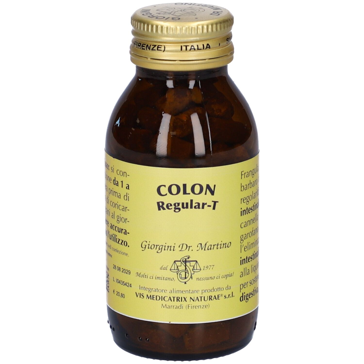 Flacone in vetro marrone con etichetta gialla per COLON Regular-T di Giorgini Dr. Martino.