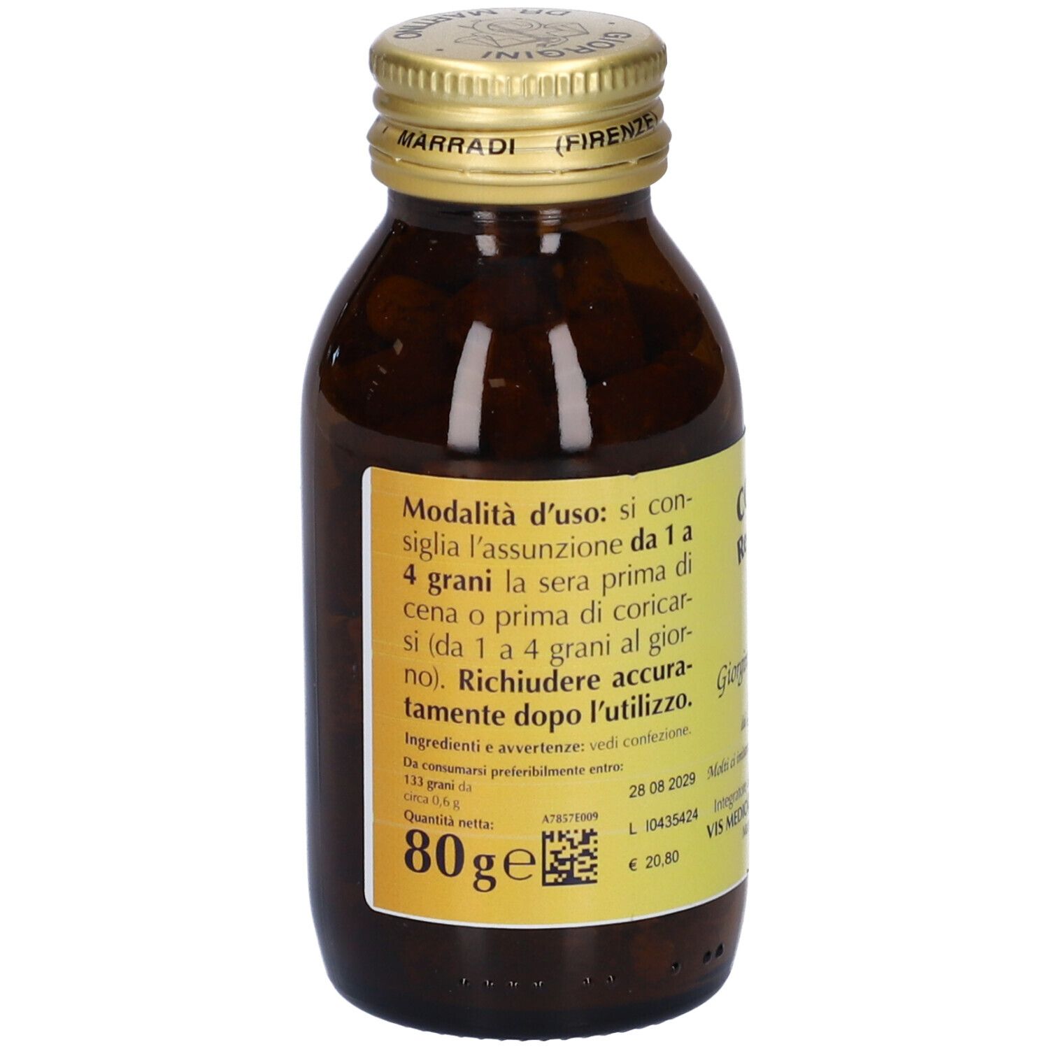 Flacone in vetro marrone con etichetta gialla per COLON Regular-T di Giorgini Dr. Martino.