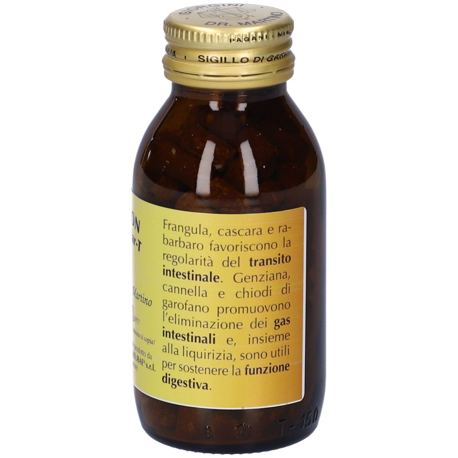 Flacone in vetro marrone con etichetta gialla per COLON Regular-T di Giorgini Dr. Martino.