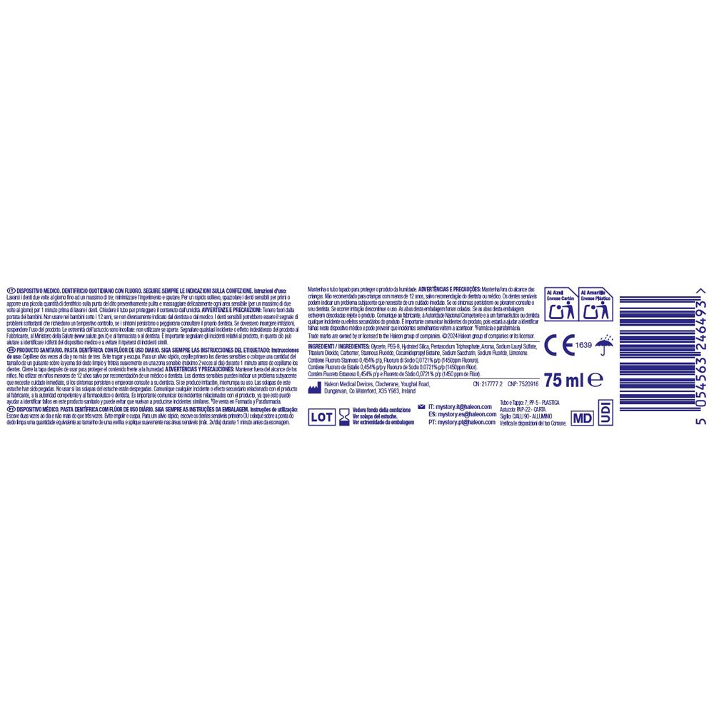 Tube mit 75 ml Inhalt, CE-Kennzeichnung, MD-Symbol und UDI-Code.