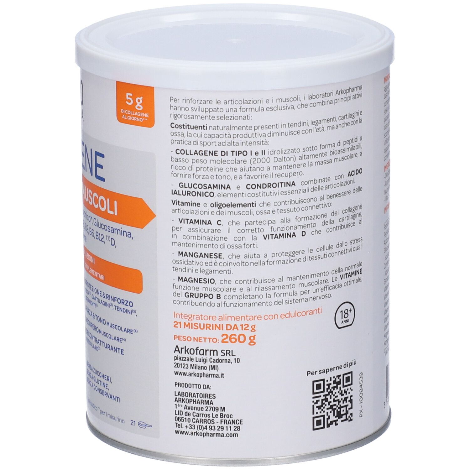 Weißes Produktgebinde mit Text. Enthält Inhaltsstoffe, Nährwertangaben und Informationen. Mit QR-Code.