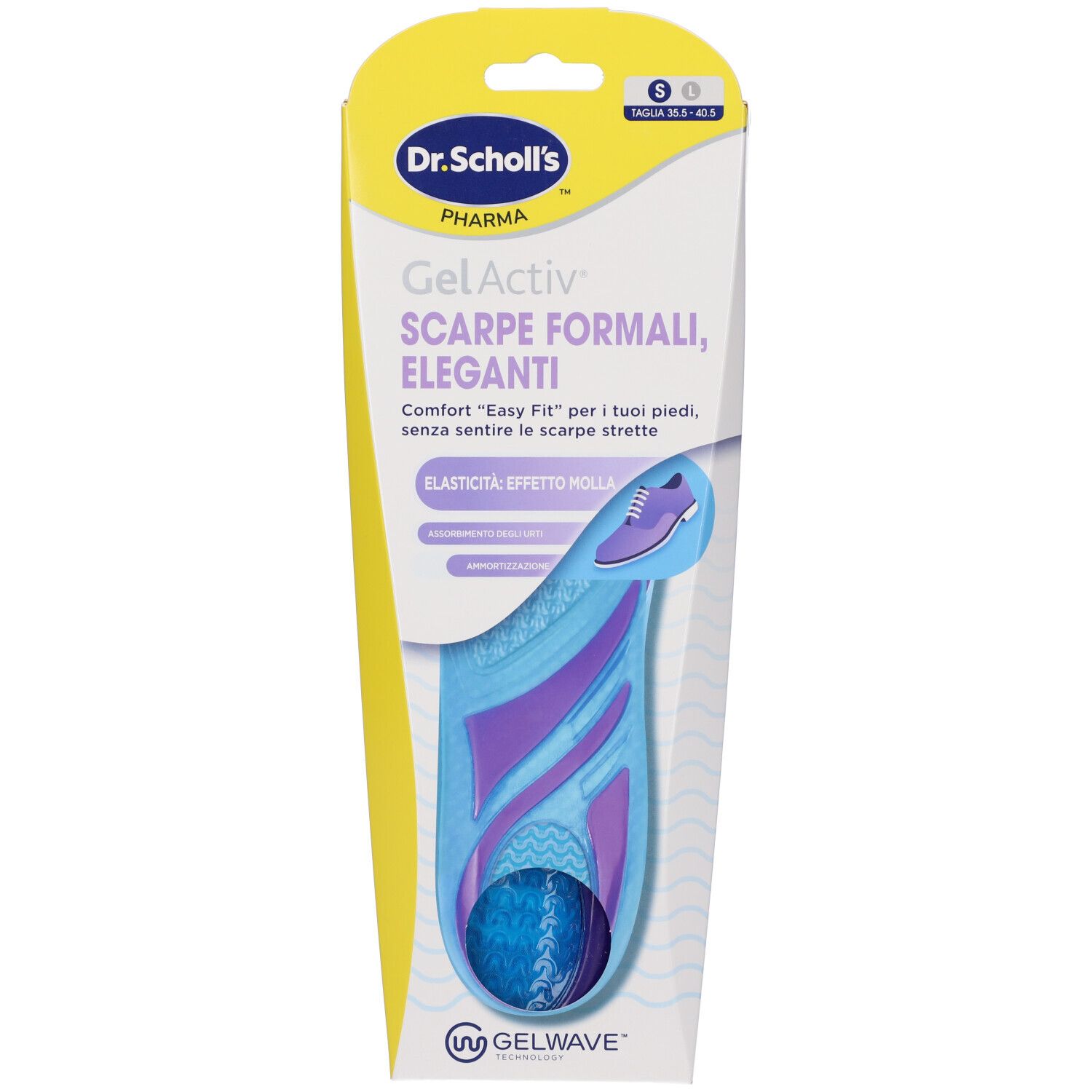 Solette Dr. Scholl's GelActiv per scarpe eleganti. Soletta blu e viola con tecnologia gel.