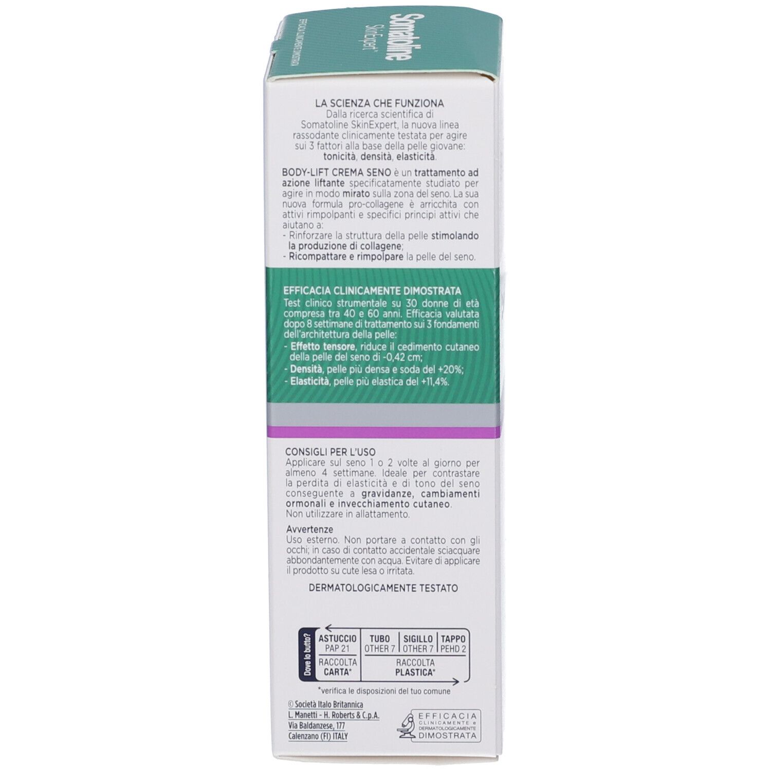 Rückseite der Verpackung. Text: Wissenschaft, die funktioniert, klinisch nachgewiesene Wirksamkeit, dermatologisch getestet.