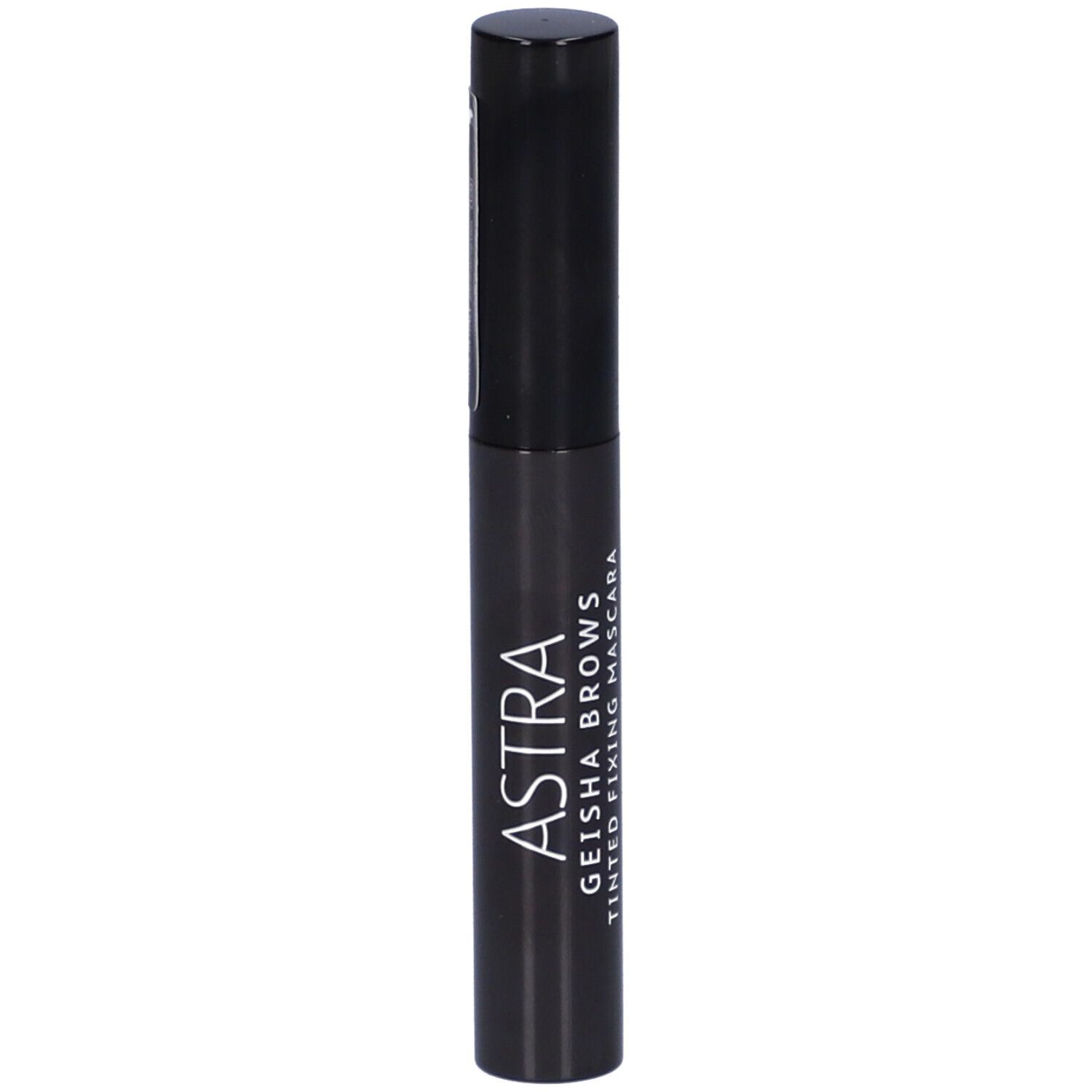 Tubo di mascara nero. Testo: ASTRA Geisha Brows Tinted Fixing Mascara.