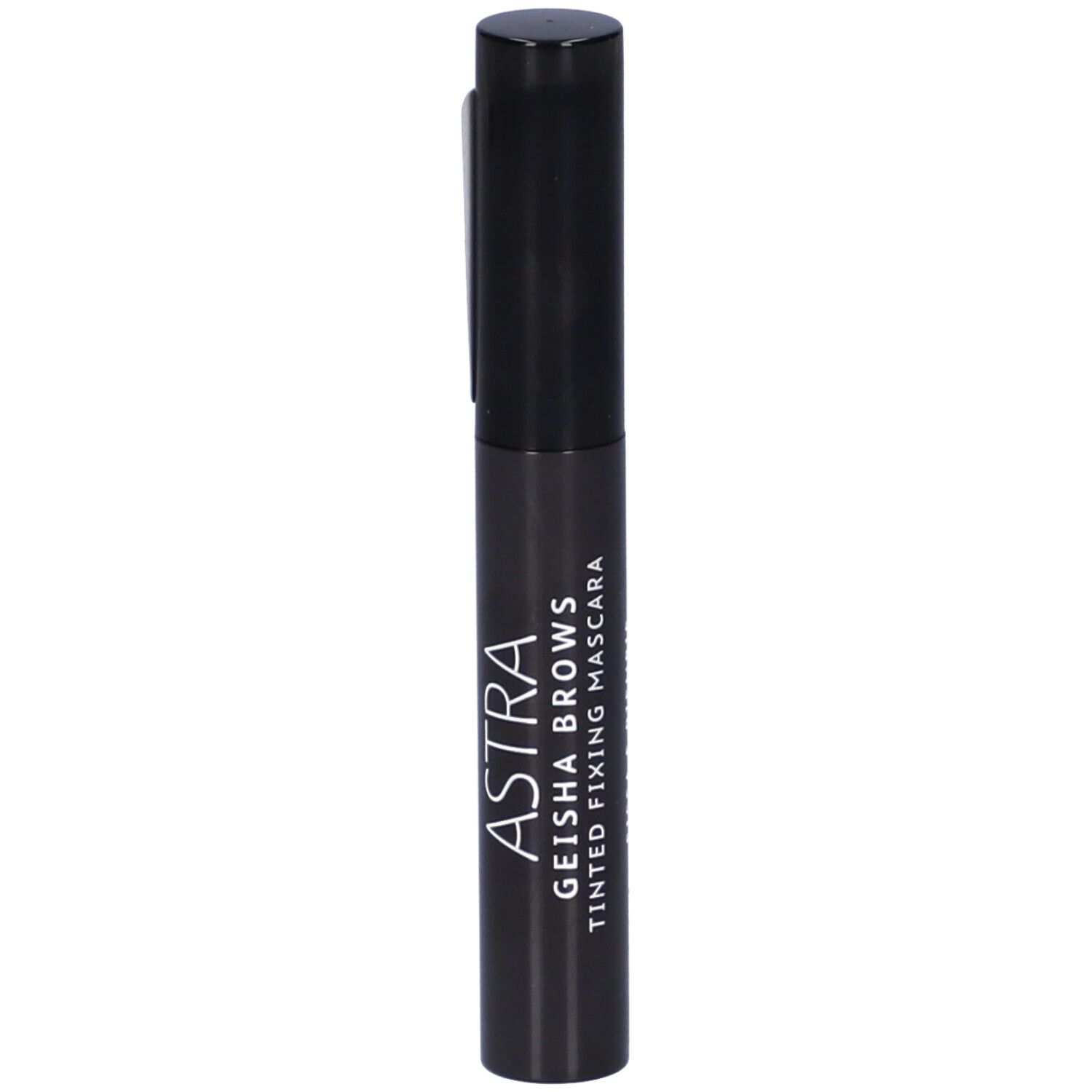 Tubo di mascara nero. Testo: ASTRA Geisha Brows Tinted Fixing Mascara.