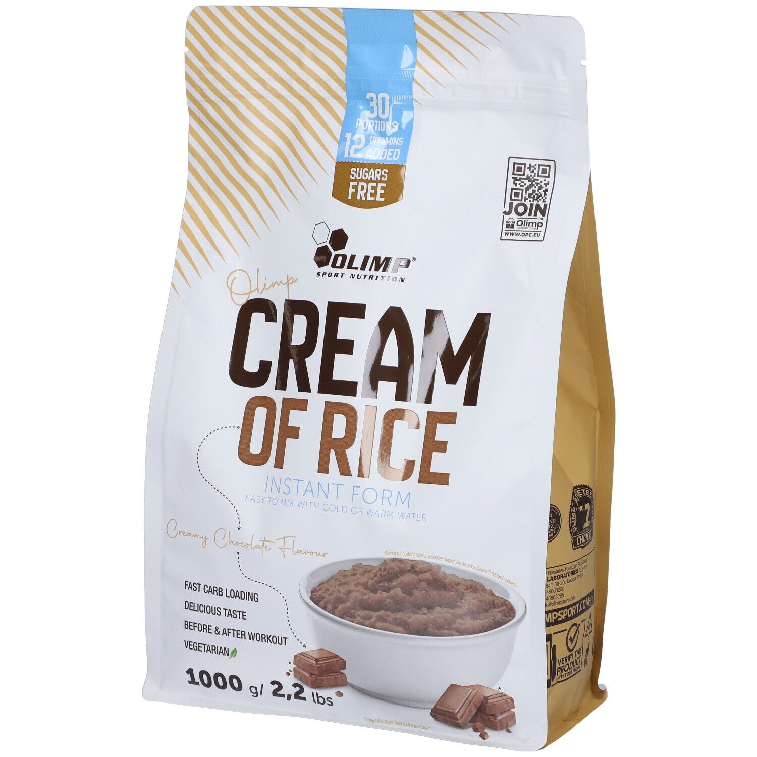 Olimp Cream of Rice Instant Form Beutel, 1000g. Schokoladengeschmack. Sugars Free.
